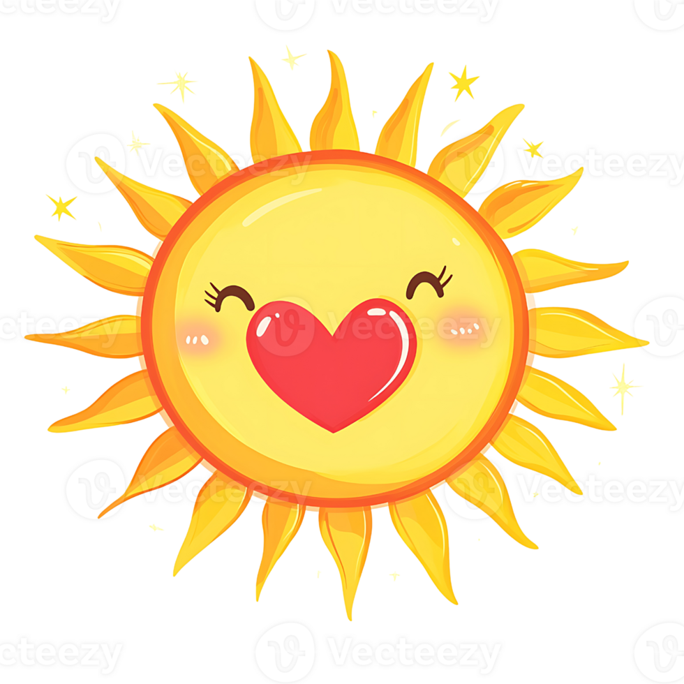 Cheerful sun with heart, smiling and radiating warmth and joy png