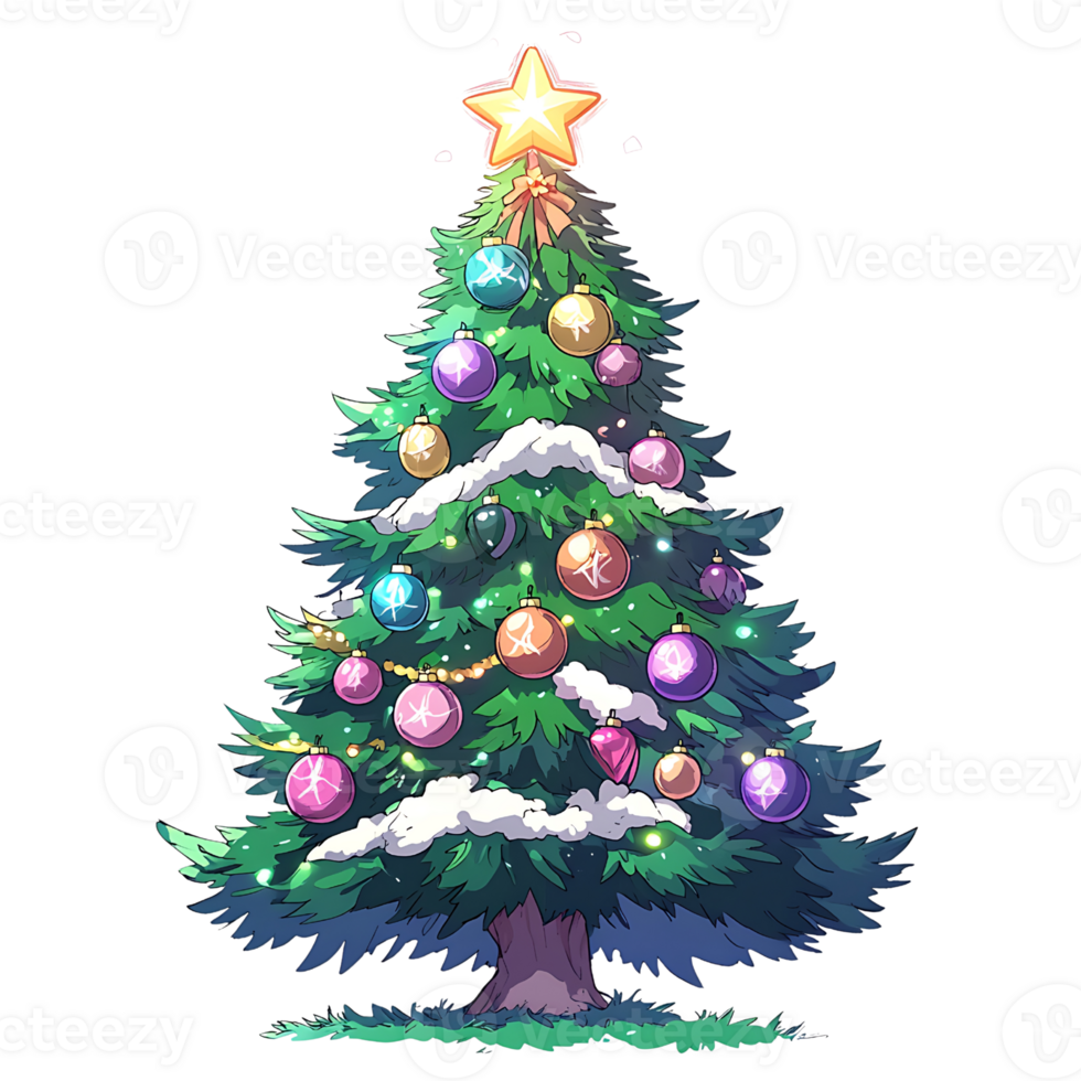 colorful Christmas tree adorned with ornaments and star png