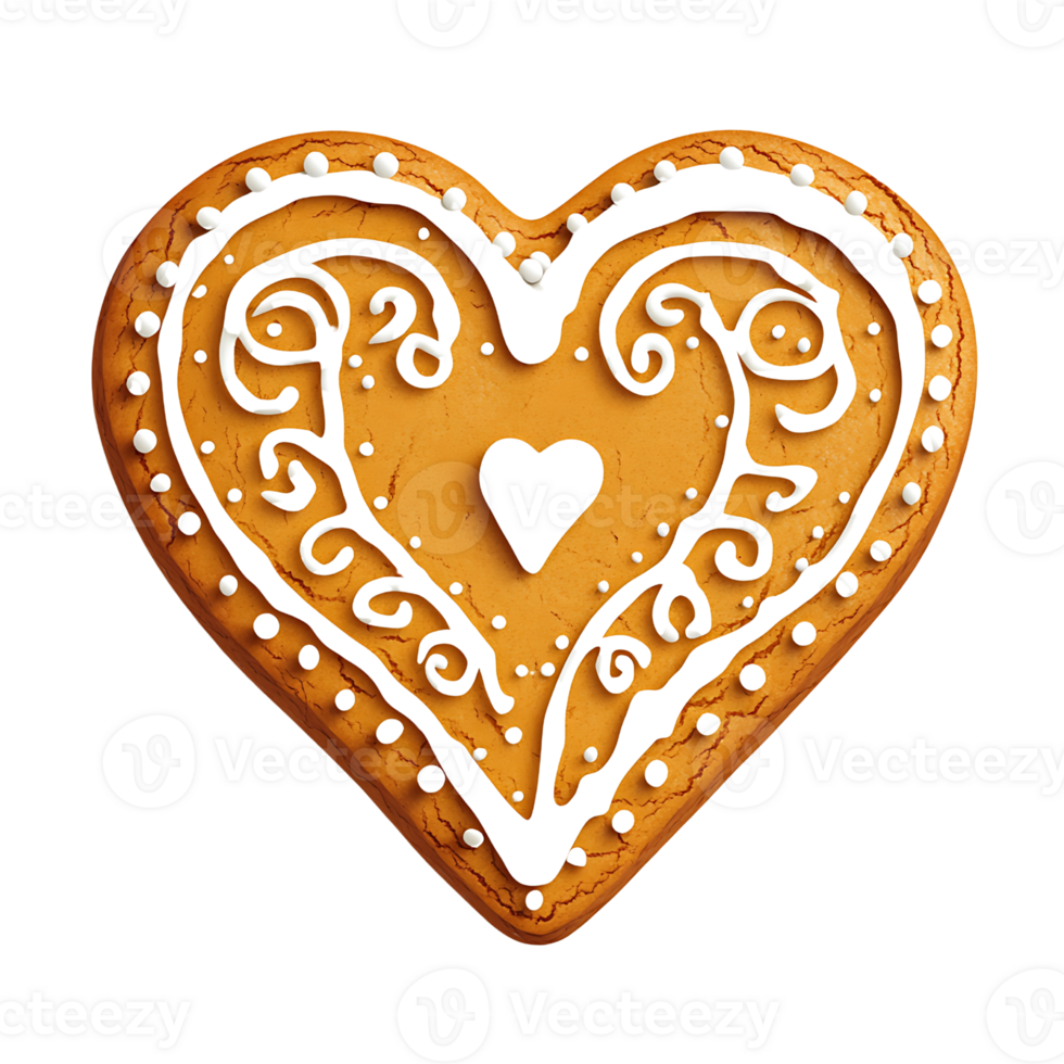 Delicious heart shaped cookie with intricate icing design and patterns png