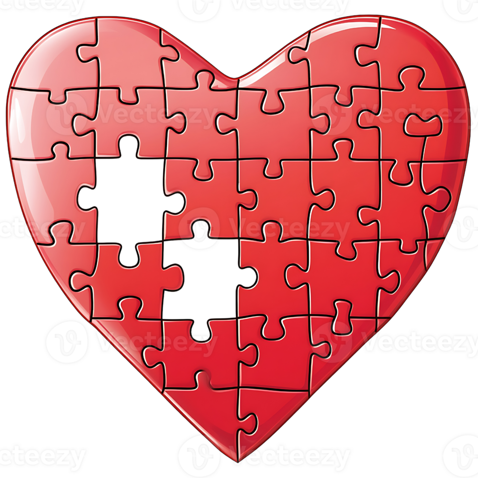 red heart shaped puzzle with missing pieces symbolizes love and connection png