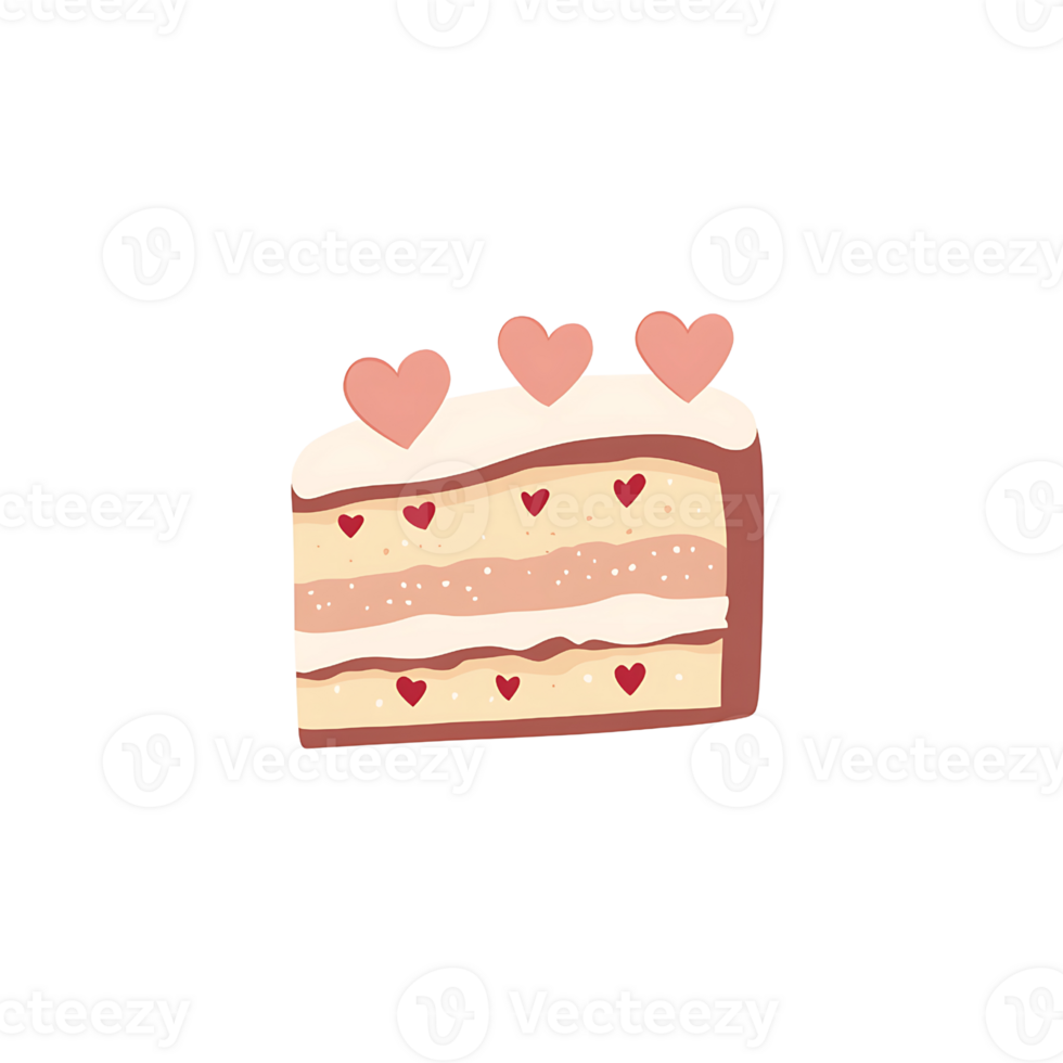 Delicious cake slice with hearts, perfect for celebrations and love png