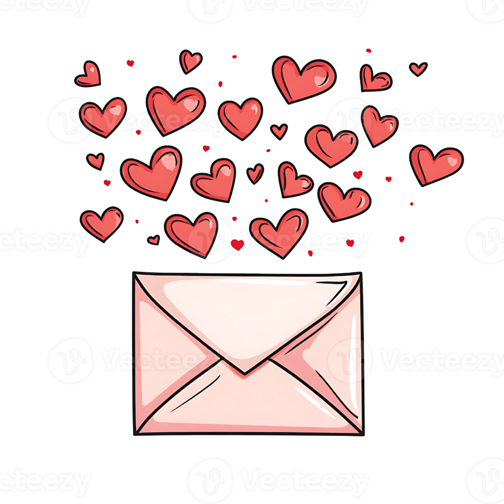 pink envelope surrounded by floating red hearts, symbolizing love png