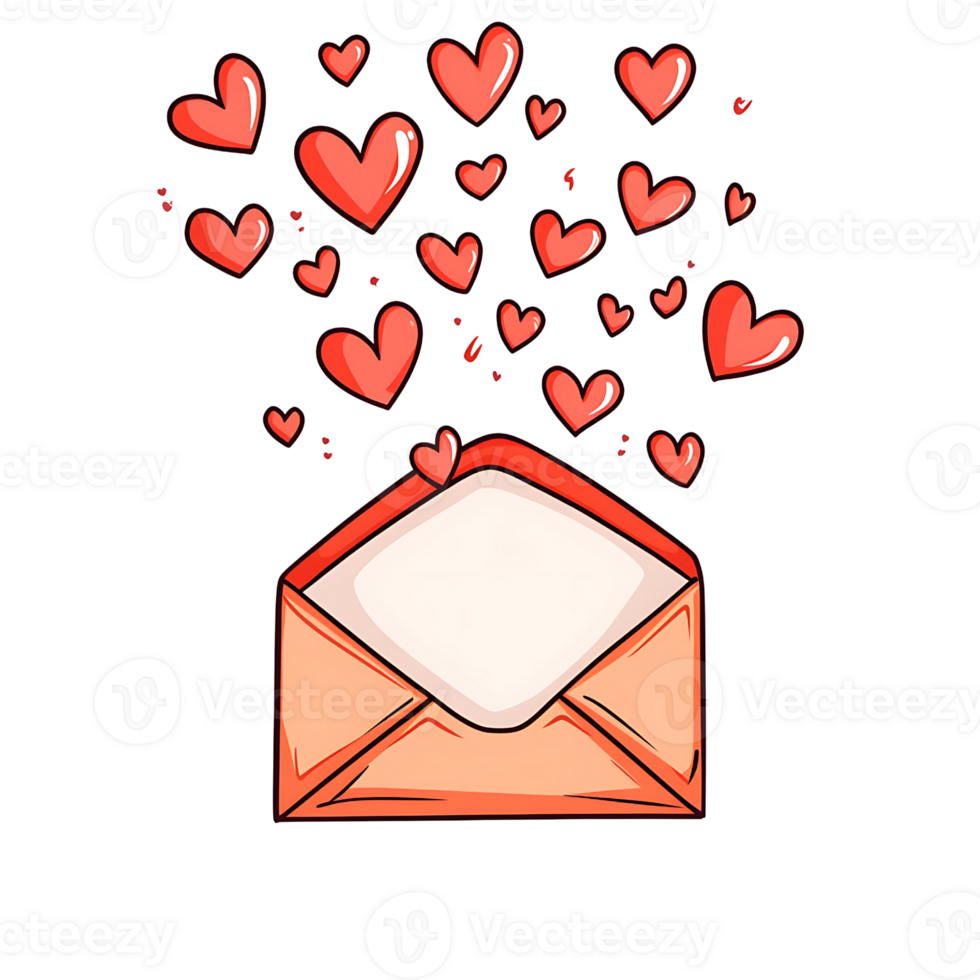 Envelope with hearts symbolizes love and affection in cheerful design png