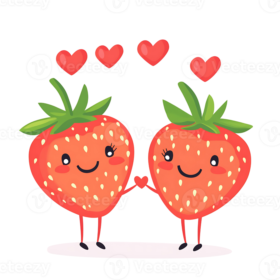 söt jordgubbar innehav händer med hjärtan ovan dem, uttrycker kärlek png