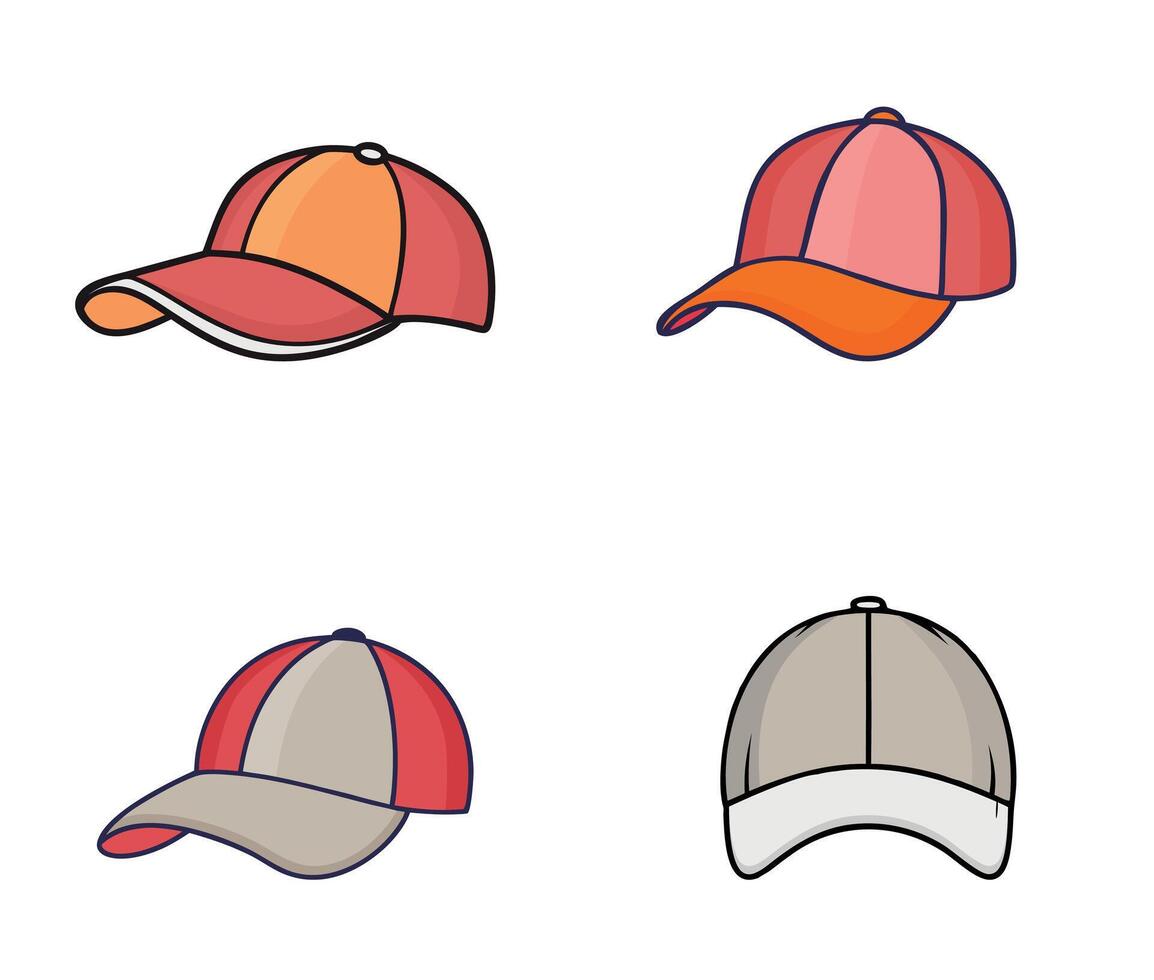 Baseball Cap Clip art Silhouette Bundle Collection, Professional Baseball Cap Sport Isolated Equipment Element, Baseball Exercise Champion Abstract Baseball Outline Icon Symbol Set vector