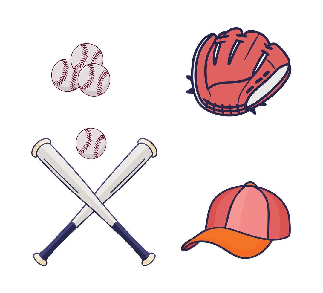 Baseball Instrument Clip Art Bundle Set, Professional Baseball Sport Isolated Equipment And Element, Baseball Exercise Champion Abstract Baseball Outline Icon Symbol Set vector