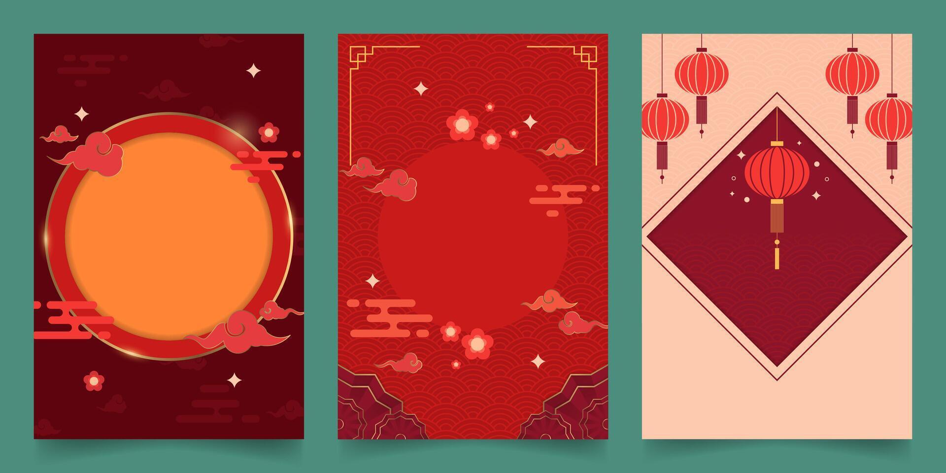 Chinese New Year modern background design set for cover, card, poster, banner vector