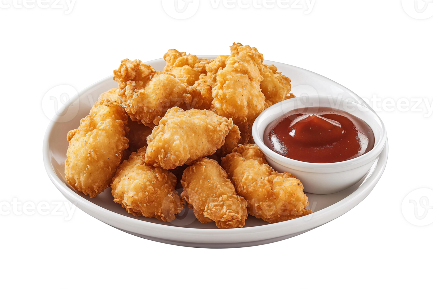 A plate of fried chicken nuggets with ketchup png