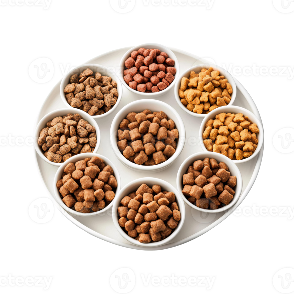 A plate with different types of dog food png