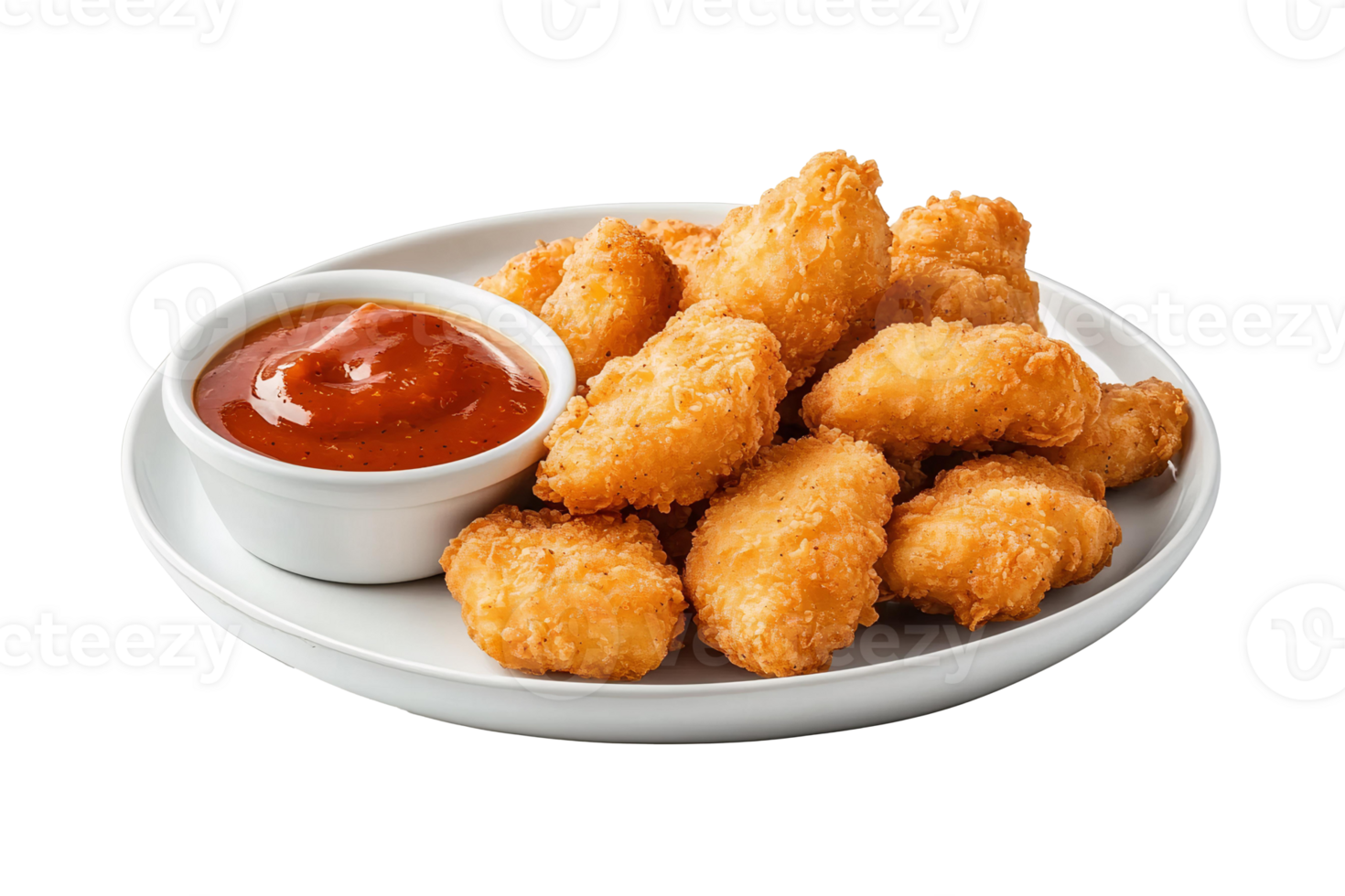 A plate of fried chicken nuggets with ketchup png