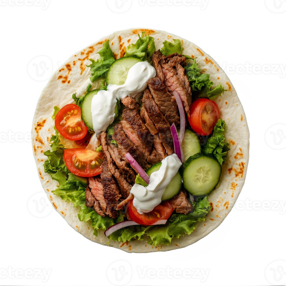 A plate with a steak, cucumber, tomato and lettuce png