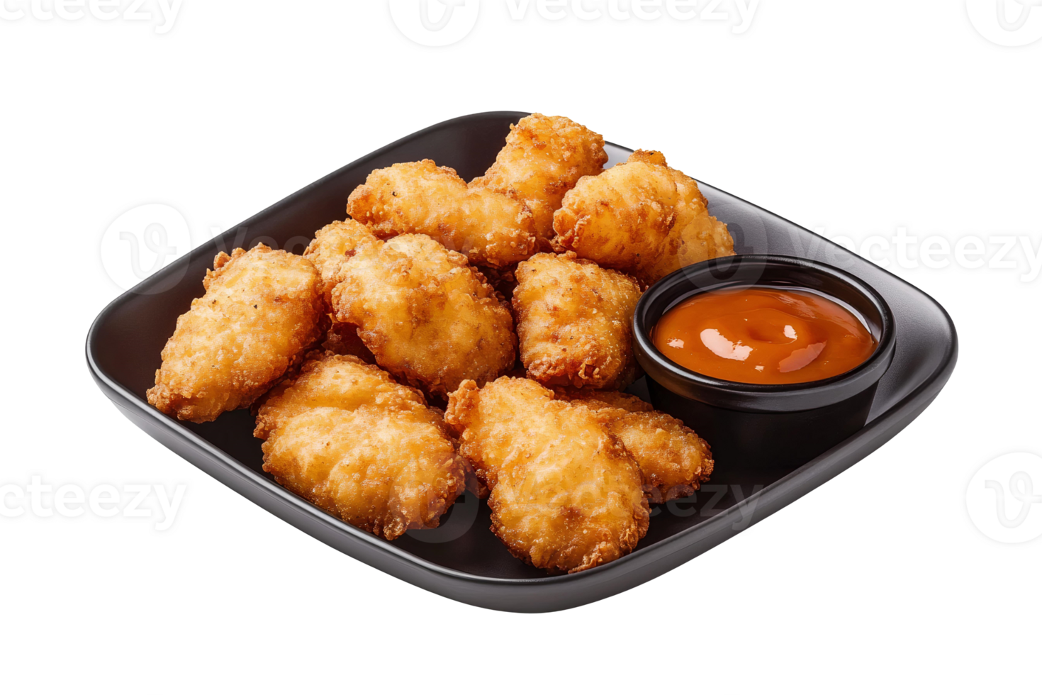A plate of fried chicken nuggets with dipping sauce png