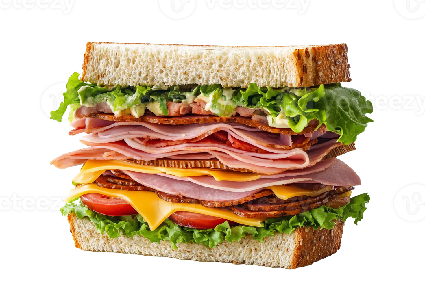 A sandwich with ham, cheese, lettuce and tomato png