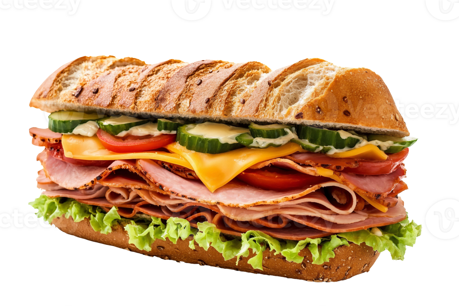 A sub sandwich with meat, cheese and vegetables png