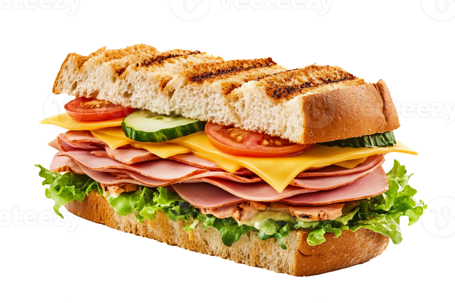 A sandwich with meat, cheese and vegetables png