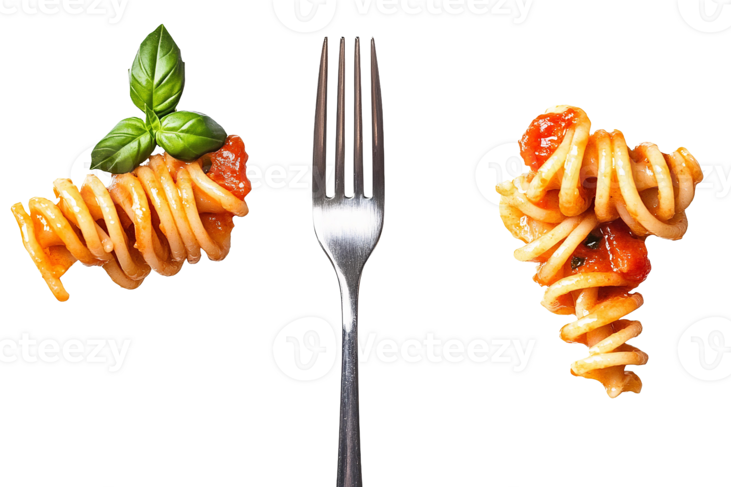 A fork with pasta and tomato sauce on it png