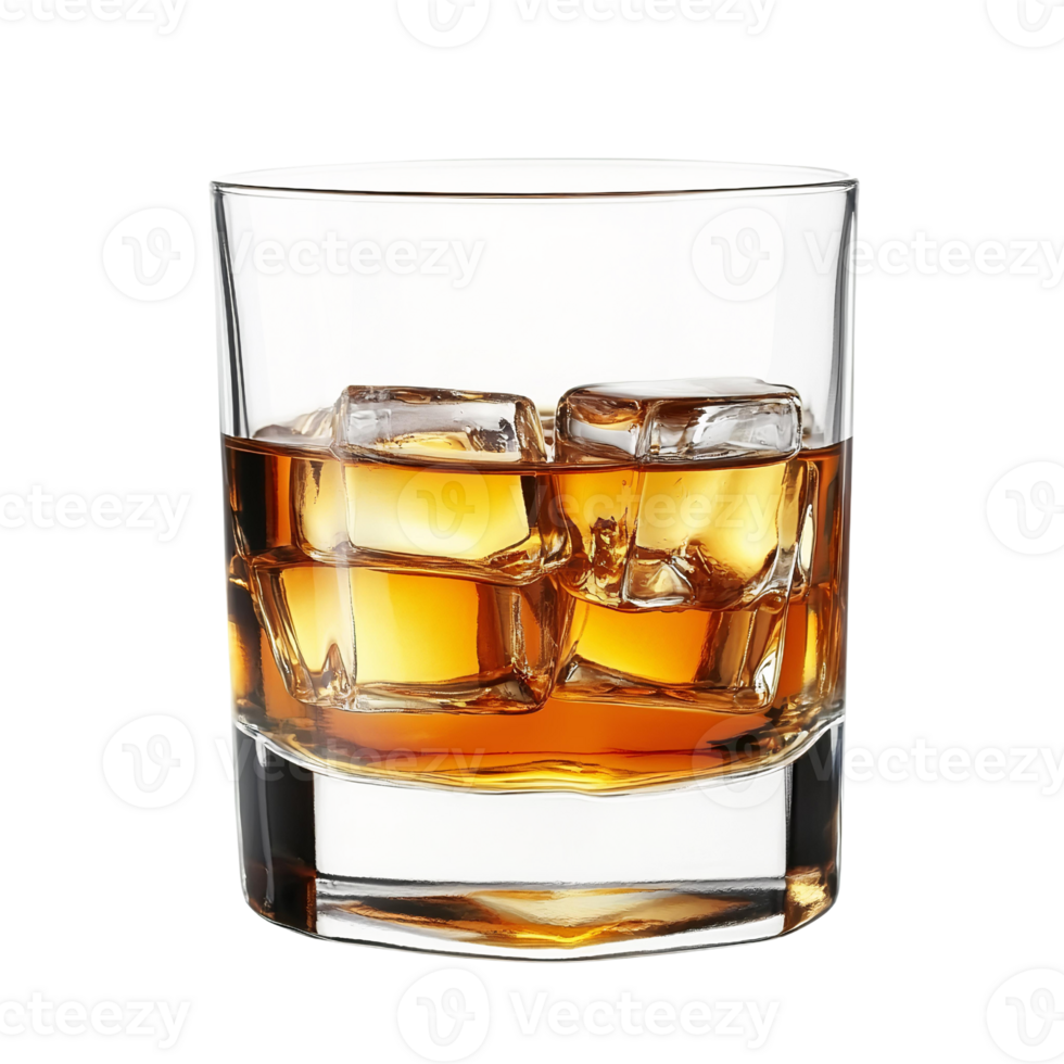 A glass of whiskey with ice cubes png