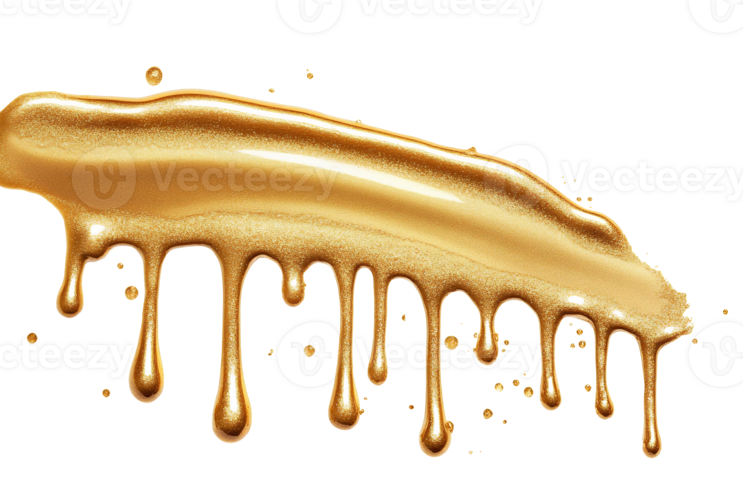 Gold liquid dripping on a black background png