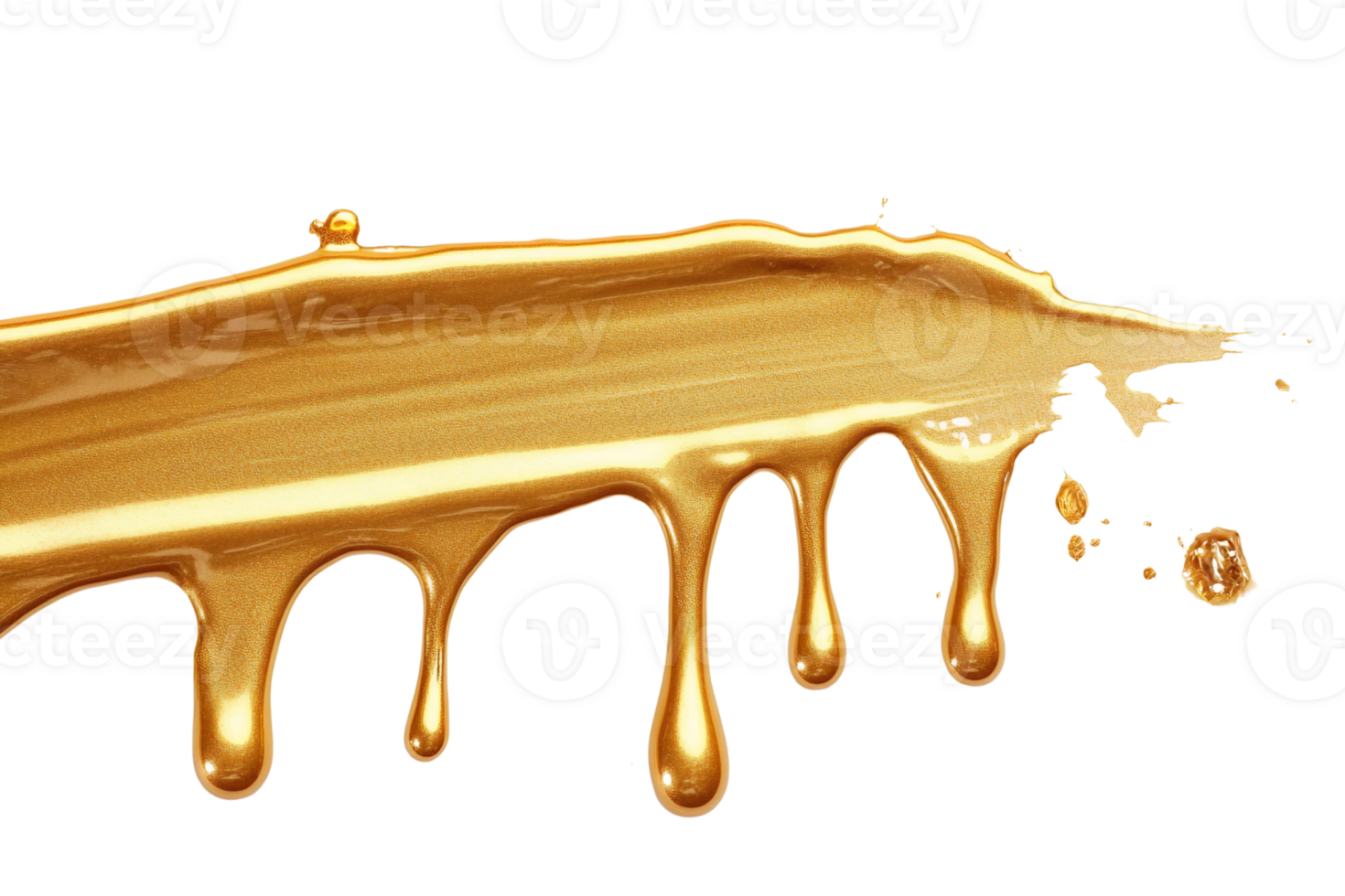 Gold liquid dripping on a black background png