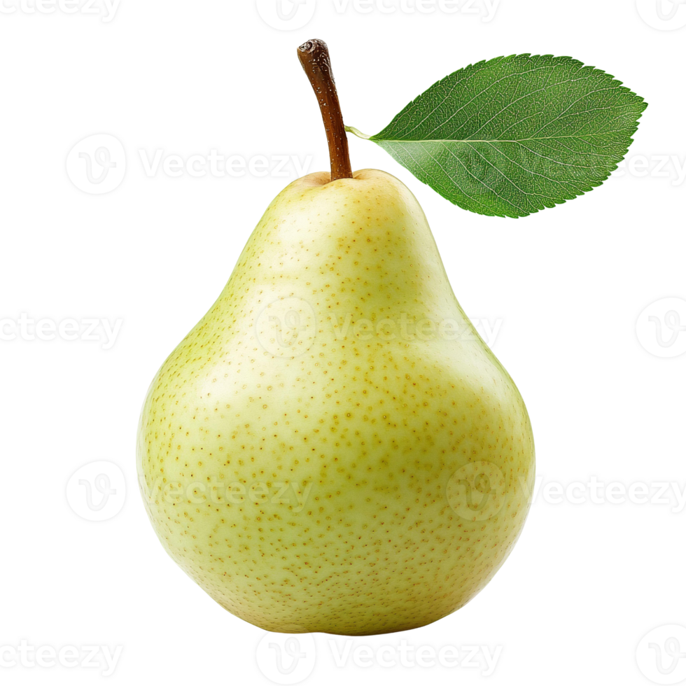 A pear with a leaf on it png