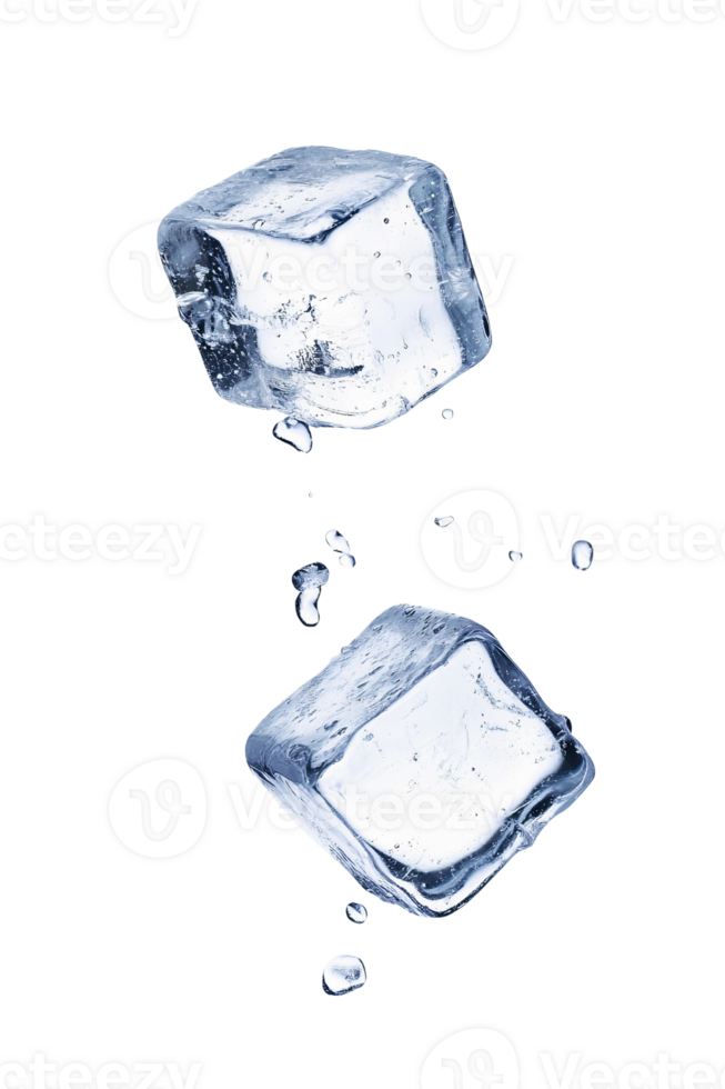 Two ice cubes are shown on a black background png