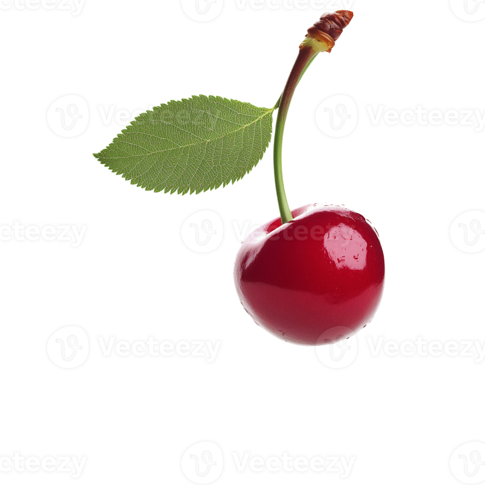 A cherry with a leaf on it png