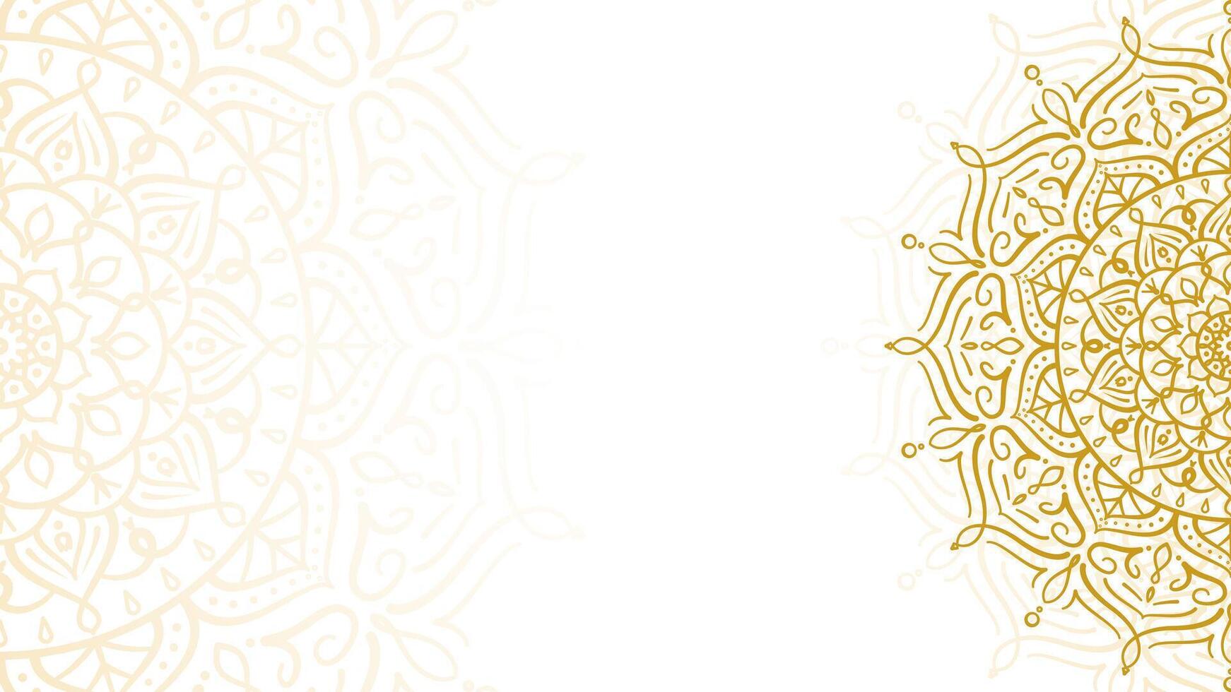 Elegant Gold and White Floral Hand Drawn Style Mandala Art Horizontal Background Design with Intricate Patterns vector
