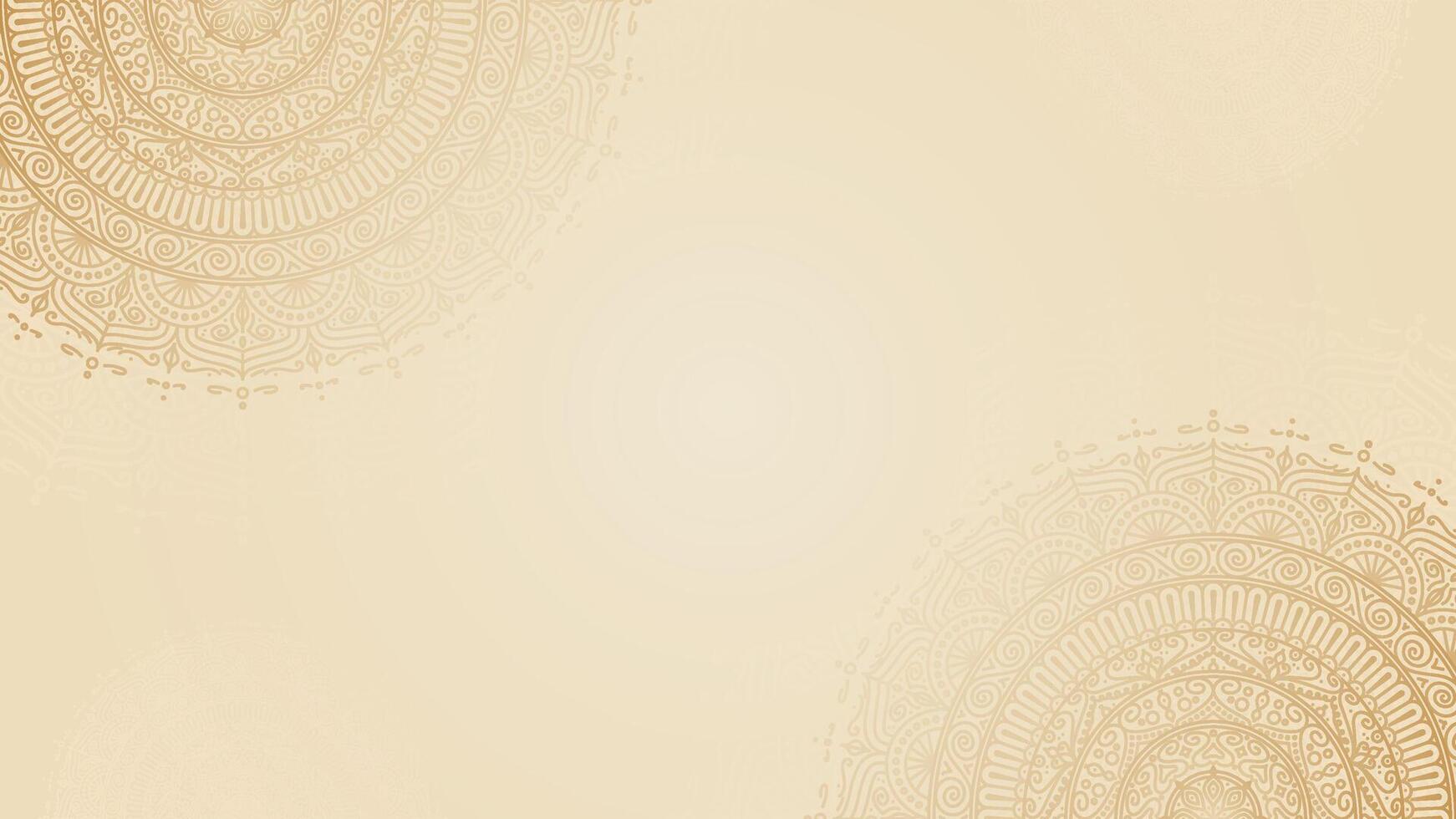 Subtle Intricate Hand Drawn Gold Mandala With Circle Motifs on Clean Beige Horizontal Background vector