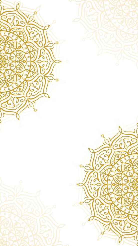 Elegant Clean White Vertical Background with Intricate Golden Mandala Art on Minimalist And Hand Drawn Style vector