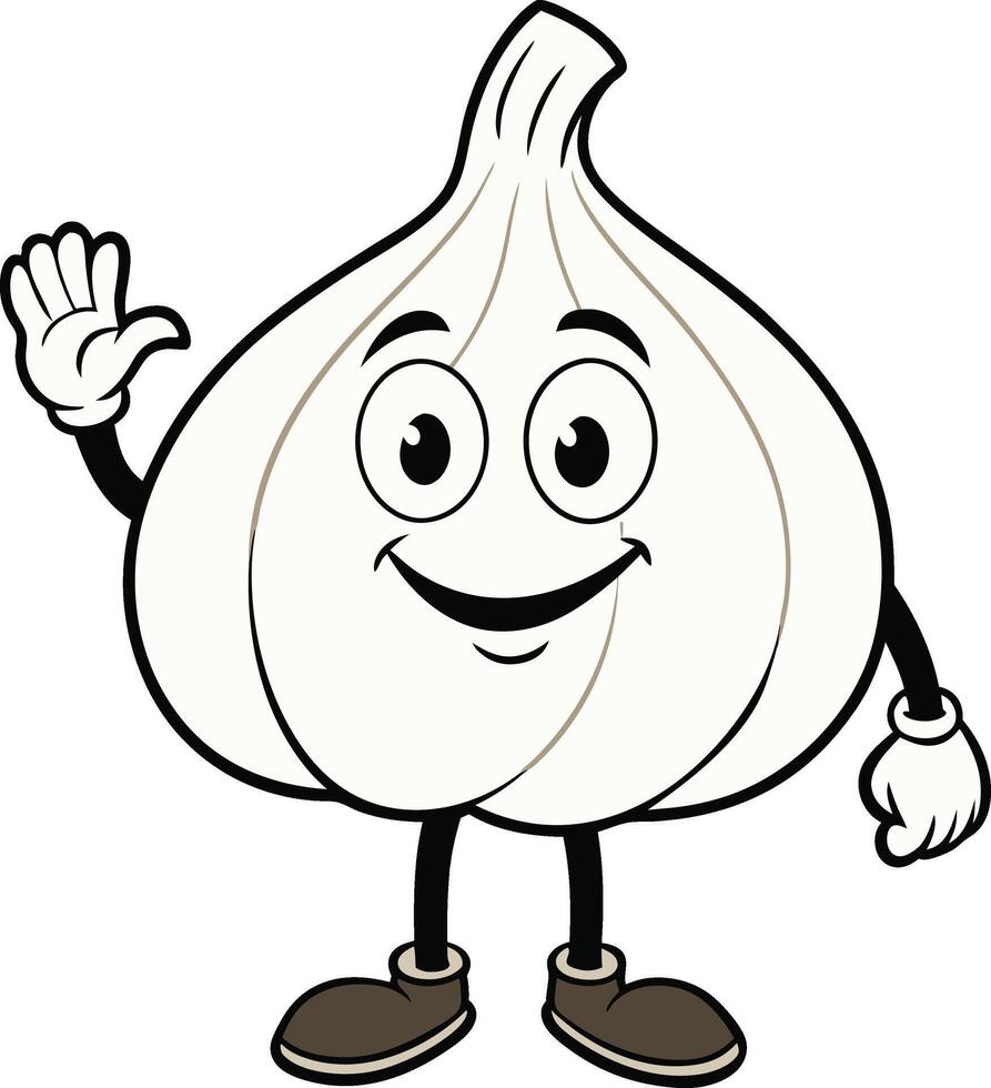 A cartoon garlic character waving vector