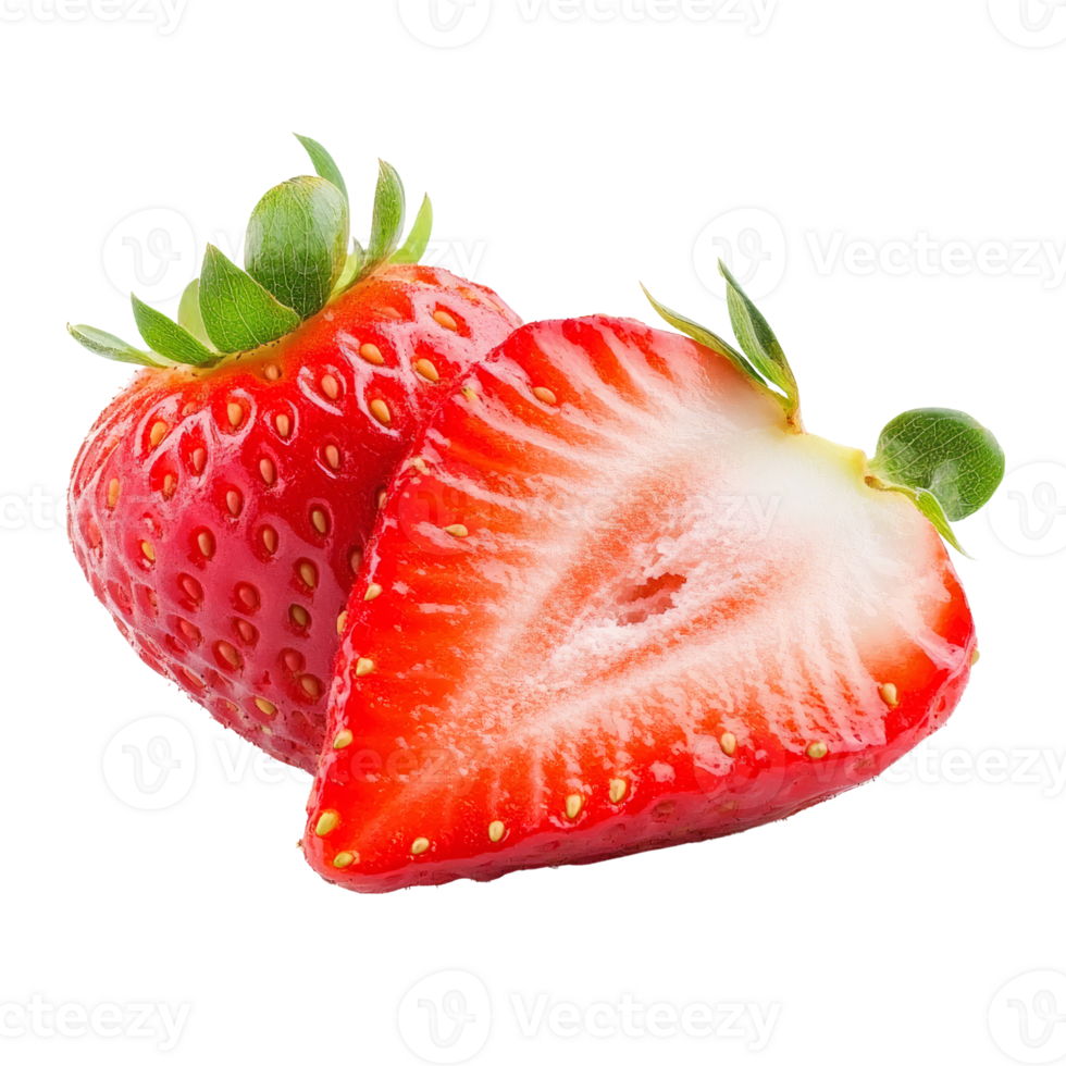 Two strawberries are shown on a black background png