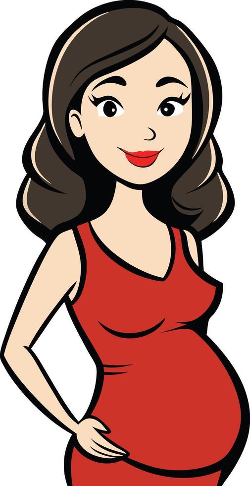 A cartoon pregnant woman in red dress vector