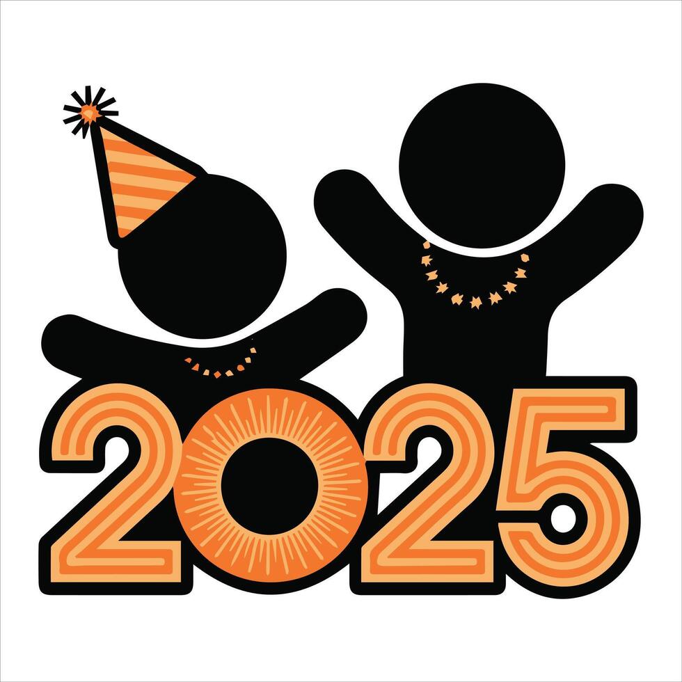Vintage happy new year 2025 timeless black white celebration with stars vector