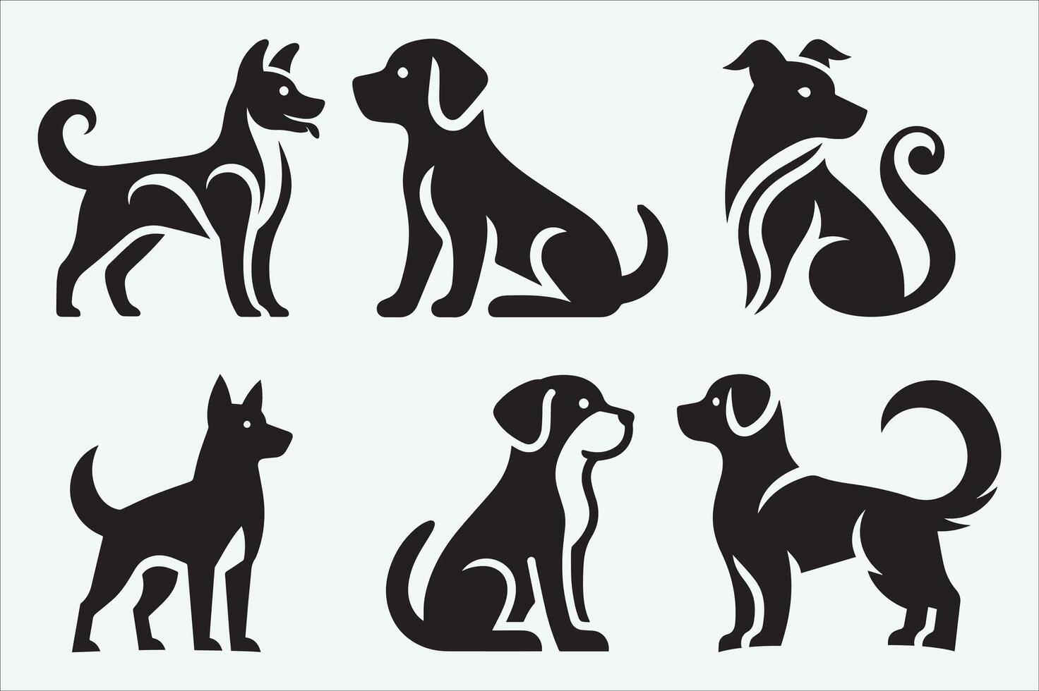 Set of dogs silhouette elegant canine pets in flat art vector