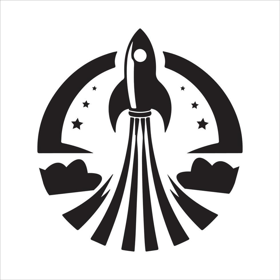 Black and White Space Rocket Silhouette icon on White Background vector