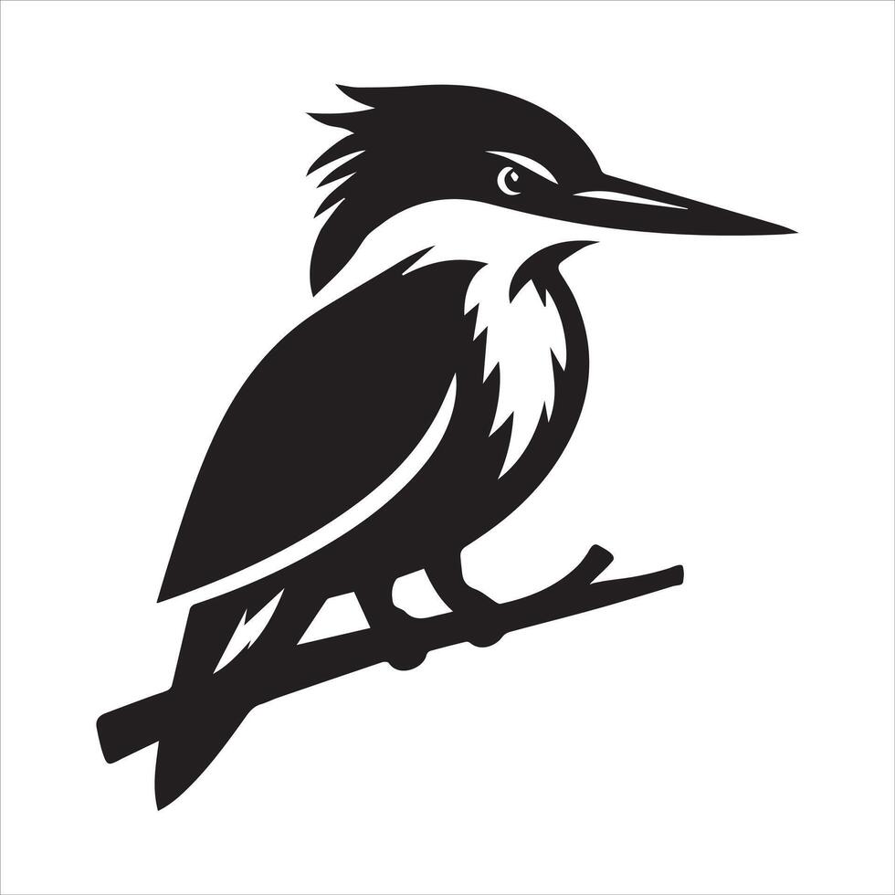 Elegant black silhouette illustration of a kingfisher bird vector