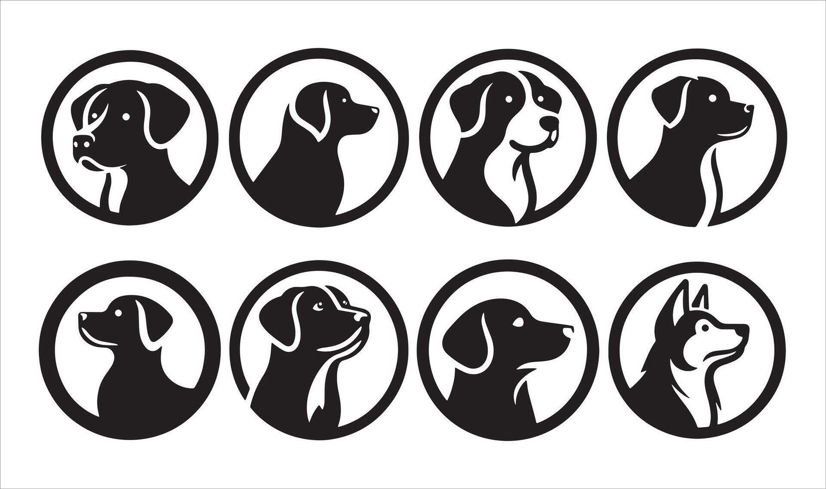Set of dogs circle silhouette elegant canine pets in flat art vector