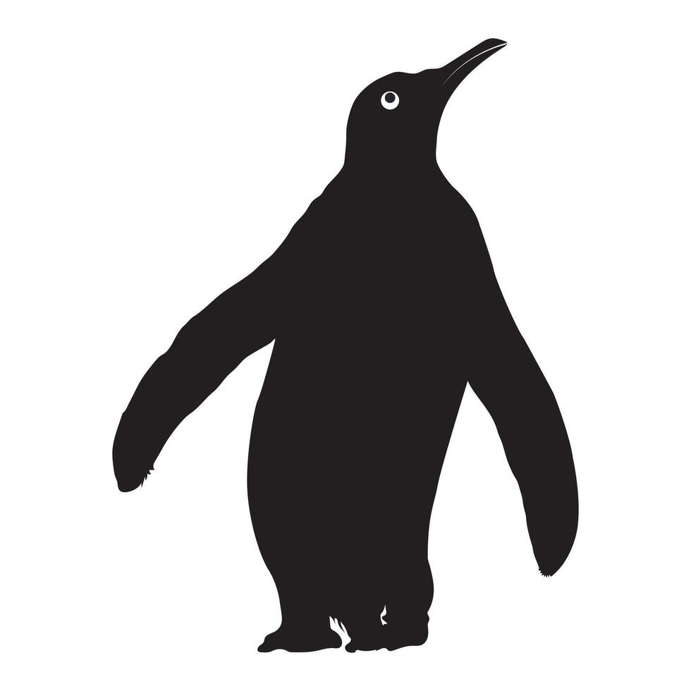 A silhouette of a penguin stands against a stark white background, highlighting its distinctive shape and features vector