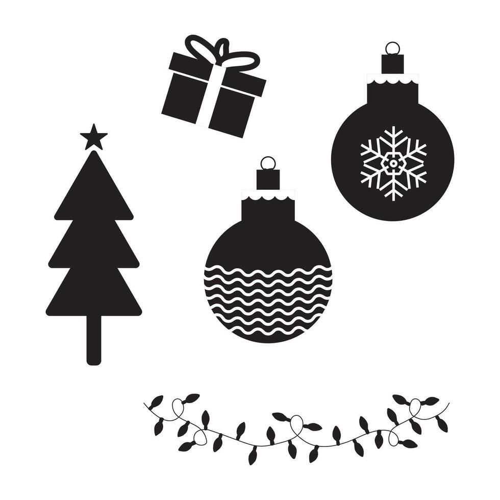 A collection of colorful Christmas ornaments and wrapped gifts arranged on a clean white background. vector