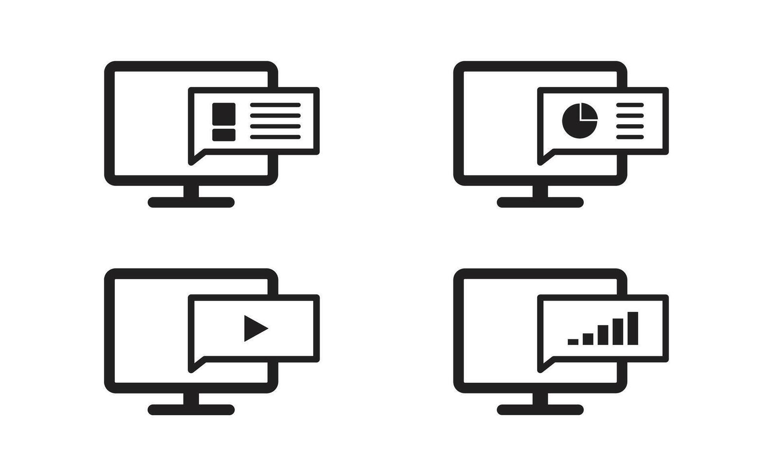 Monitor icon with speech bubble. Computer screen display eps 10 illustration vector