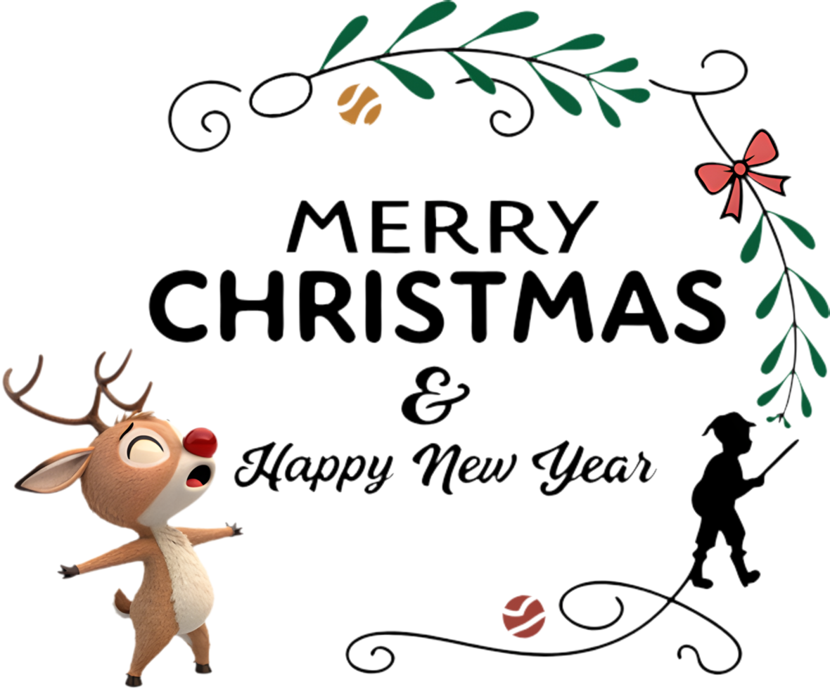 Merry Christmas and Happy New Year with Reindeer charm. . png