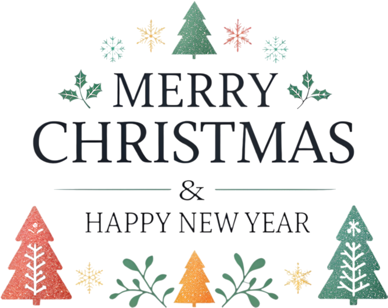 Merry Christmas and Happy New Year with tree decorations. . png