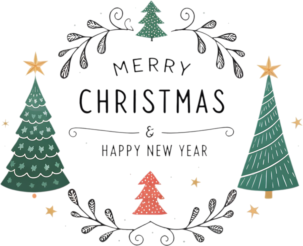 Merry Christmas and Happy New Year with festive Christmas tree. . png