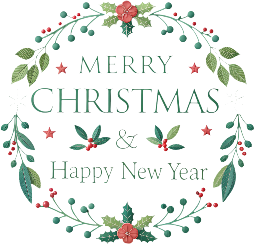 Merry Christmas and Happy New Year with festive holly. . png