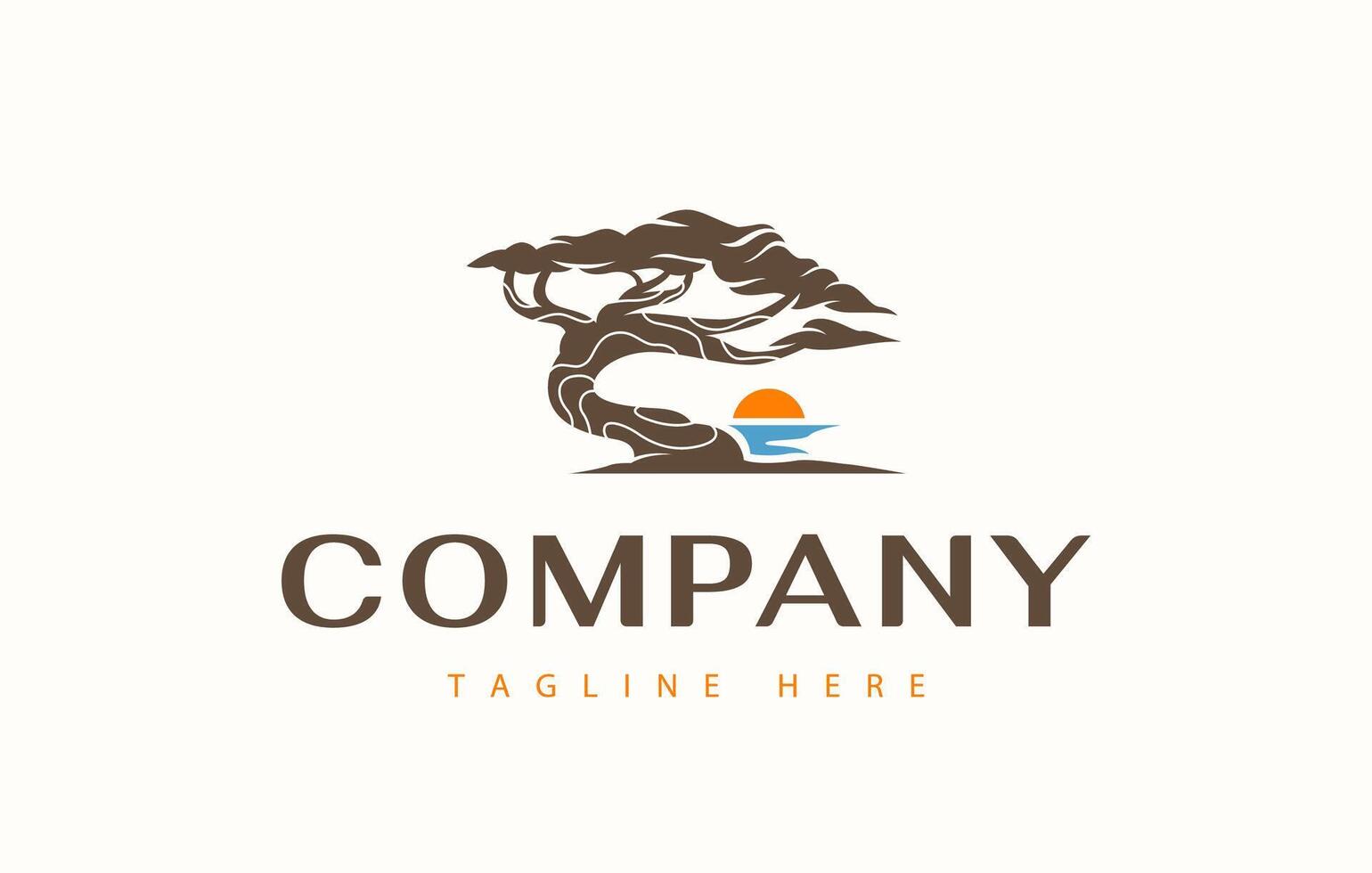 Natural Bonsai Tree on the Beachside Logo Design Template vector