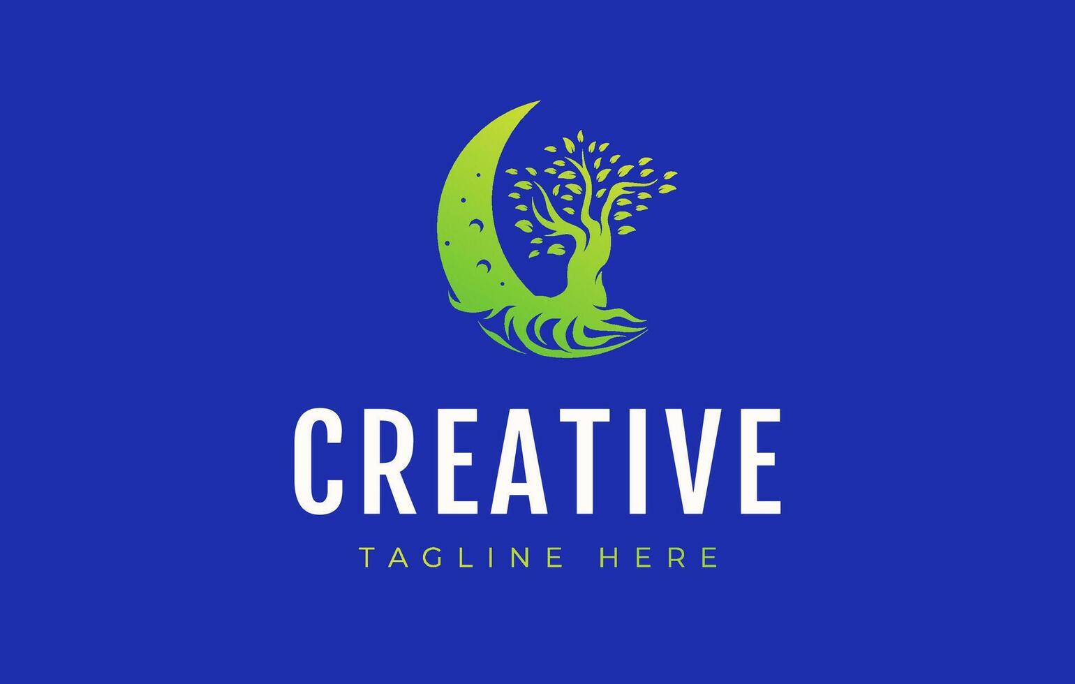 Tree Growing in the Crescent Logo Design Template vector