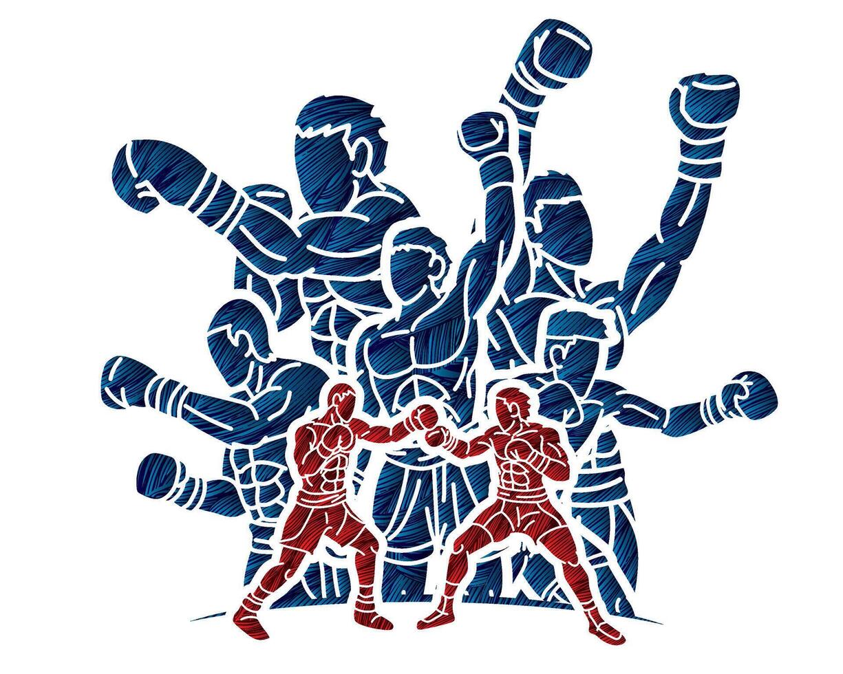 Group of Boxer Boxing Sport Mix Action Cartoon Graphic vector