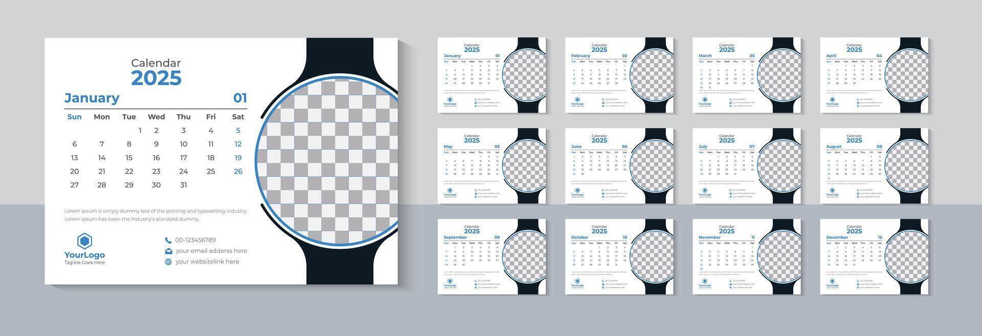 Desk Calendar 2025 Design, Business Calendar 2025 Template, Table Calendar, 12 Months Included, Free vector