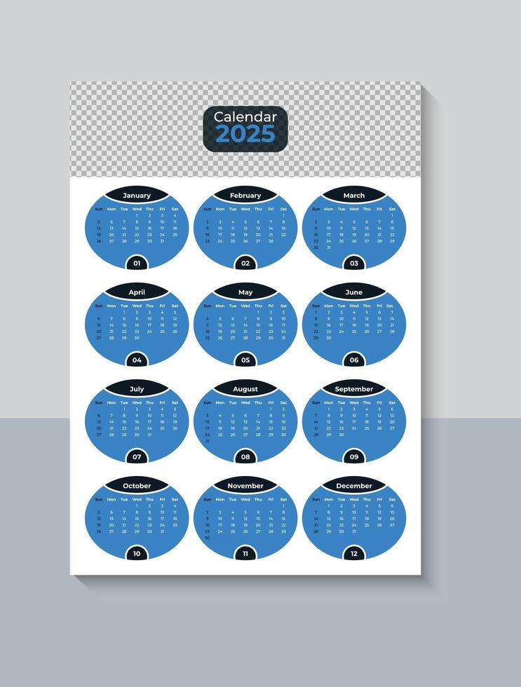 Modern 2025 One Page Wall Calendar Design, Company One Page Calendar 2025 Template vector