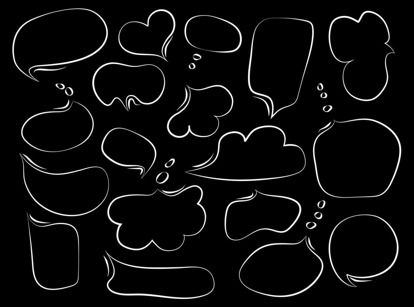 Set of empty speech bubbles for comics, messages in online chats, social networks. Infographic templates in doodle style on black background for your design. vector